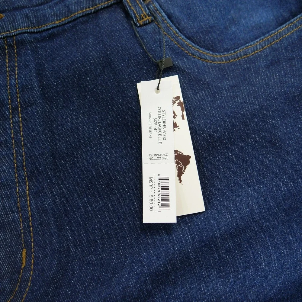 Hawks Bay Jeans Mens 42 Blue Straight Mid Rise Zip Fly Denim Stretch Dark New